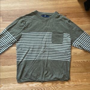J. Crew Long Sleeve Green and White Tee